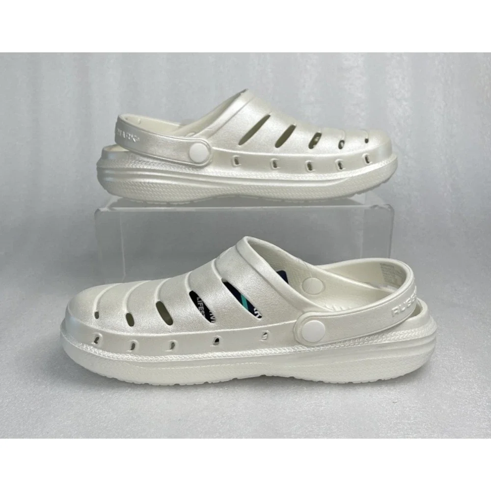 Rugged Shark Eva White Pearl Clogs Slip on Sandals Girls Size 2 NEW